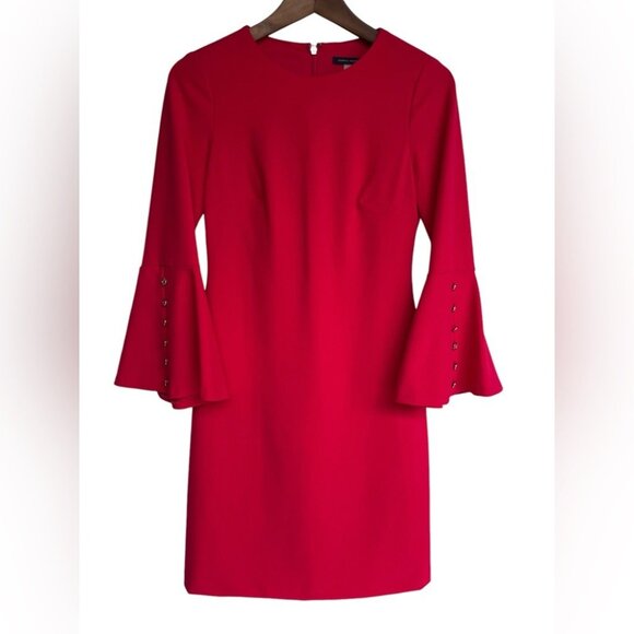 Tommy Hilfiger Women's Bell Sleeves Sheath Dress Red Size 2   Solid - Picture 2 of 5